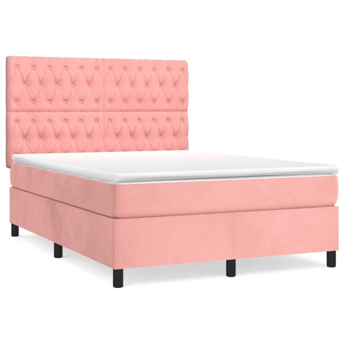 Cama box spring con colchón terciopelo rosa 140x200 cm