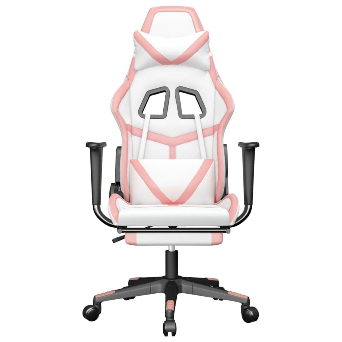 Silla gaming con reposapiés cuero sintético blanco y rosa