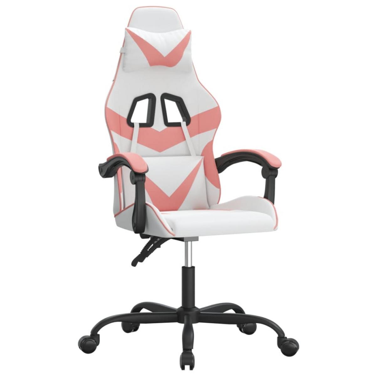 Silla gaming cuero sintético blanco y rosa