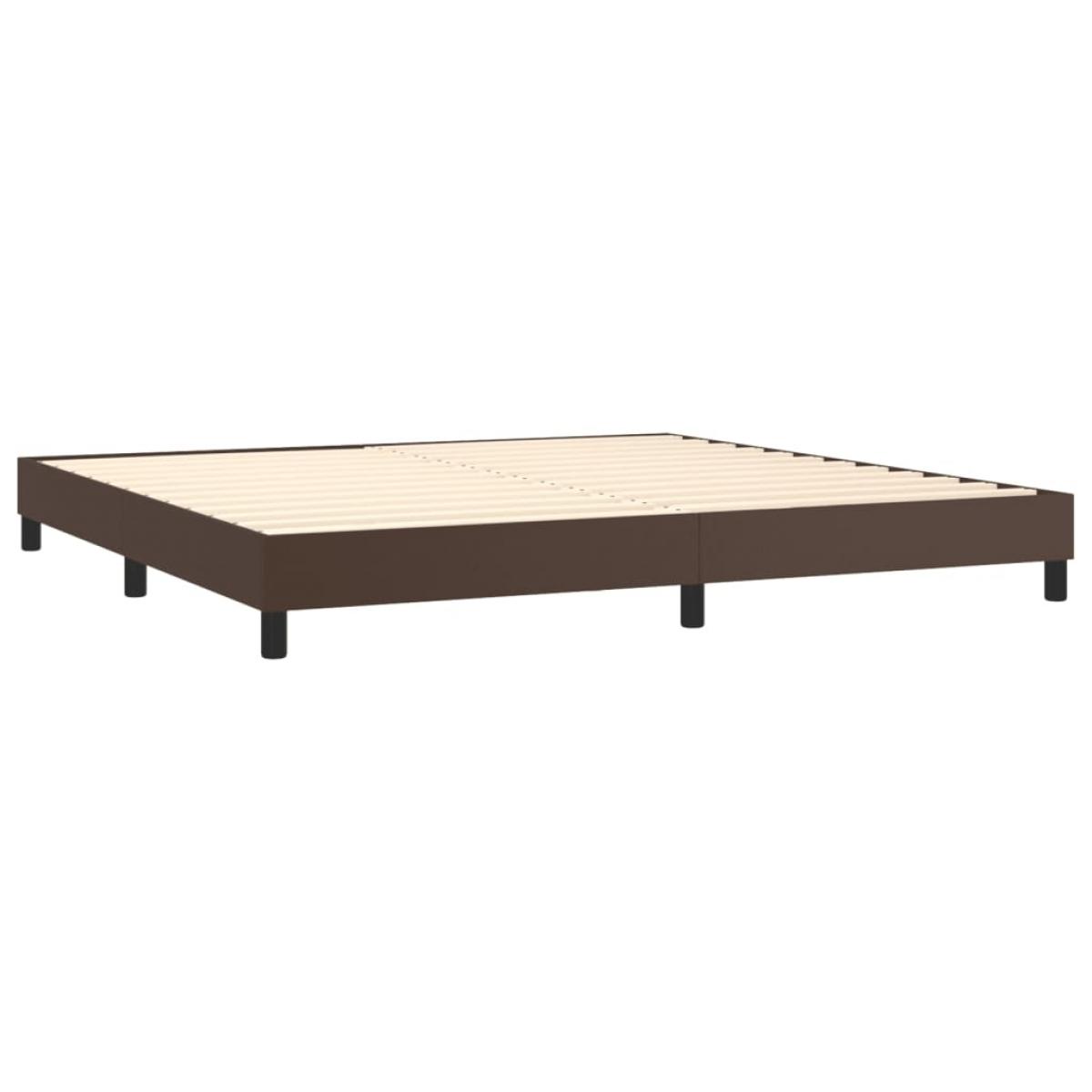 Cama box spring con colchón cuero sintético marrón 200x200 cm