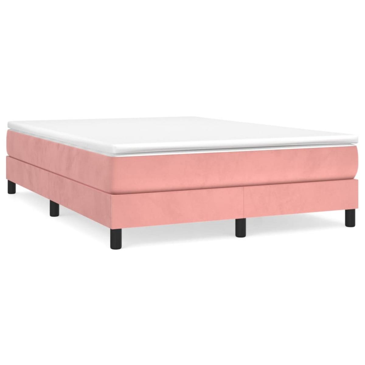 Cama box spring con colchón terciopelo rosa 140x190 cm