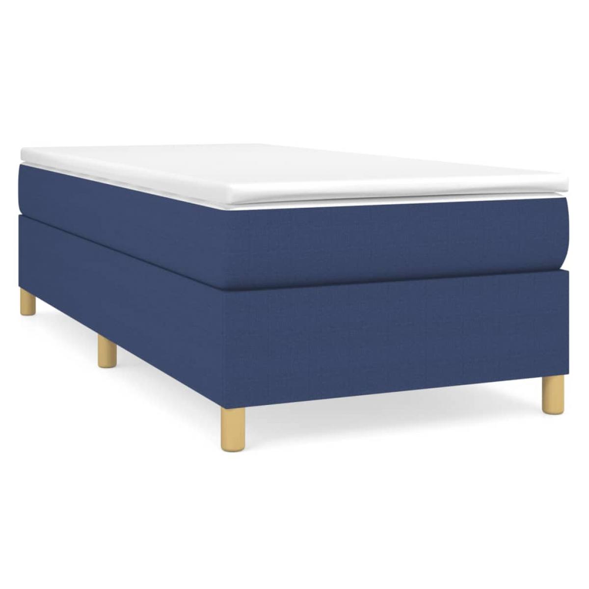 Cama box spring con colchón tela azul 100x200 cm