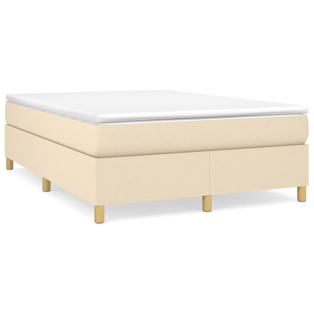 Cama box spring con colchón tela color crema 140x200 cm
