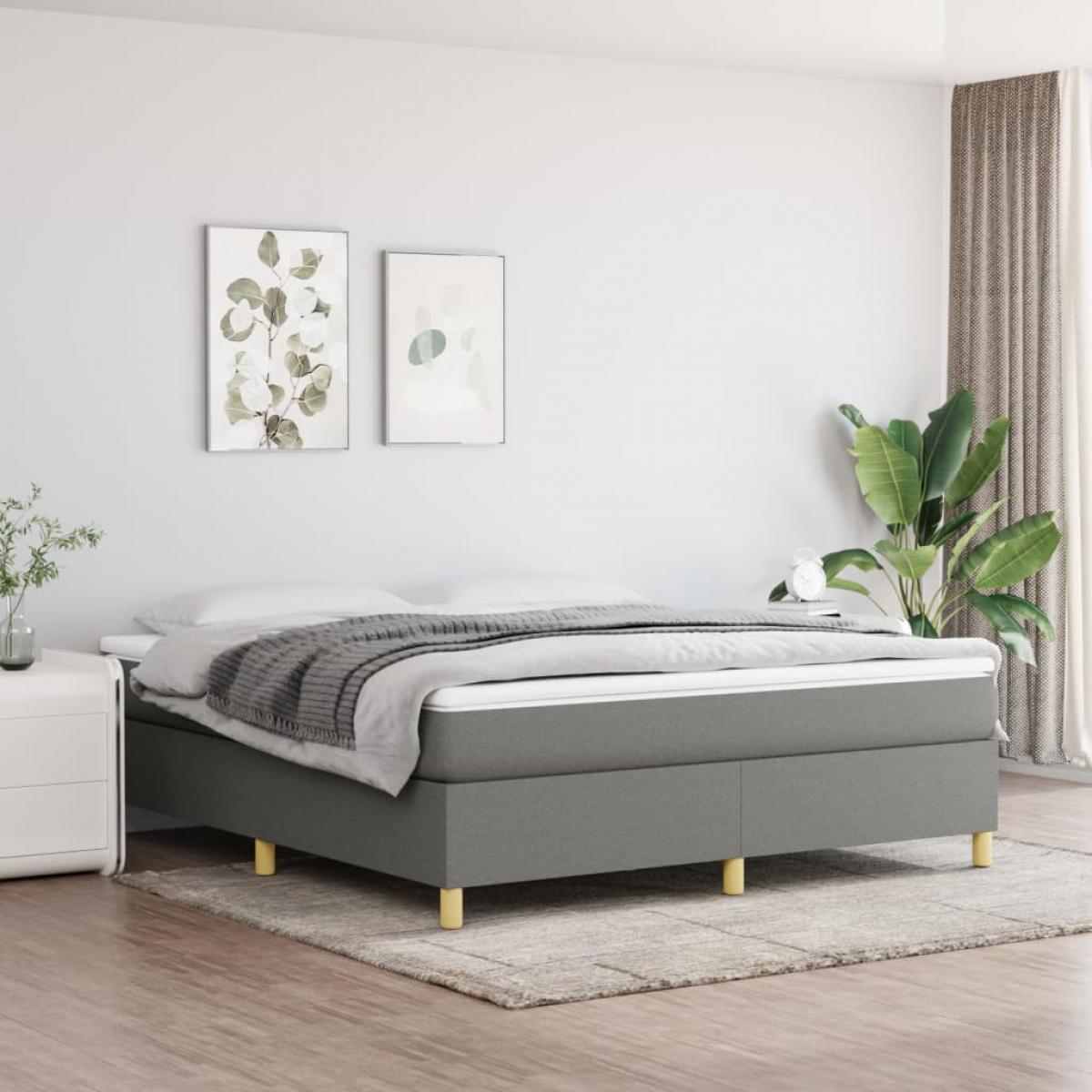 Cama box spring con colchón tela gris oscuro 160x200 cm