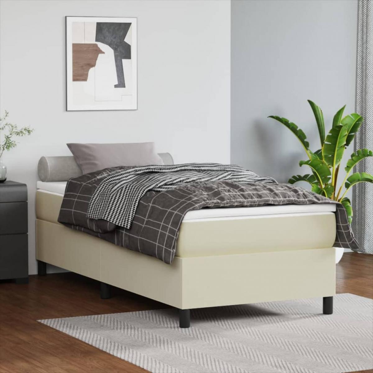 Cama box spring con colchón cuero sintético crema 90x190 cm