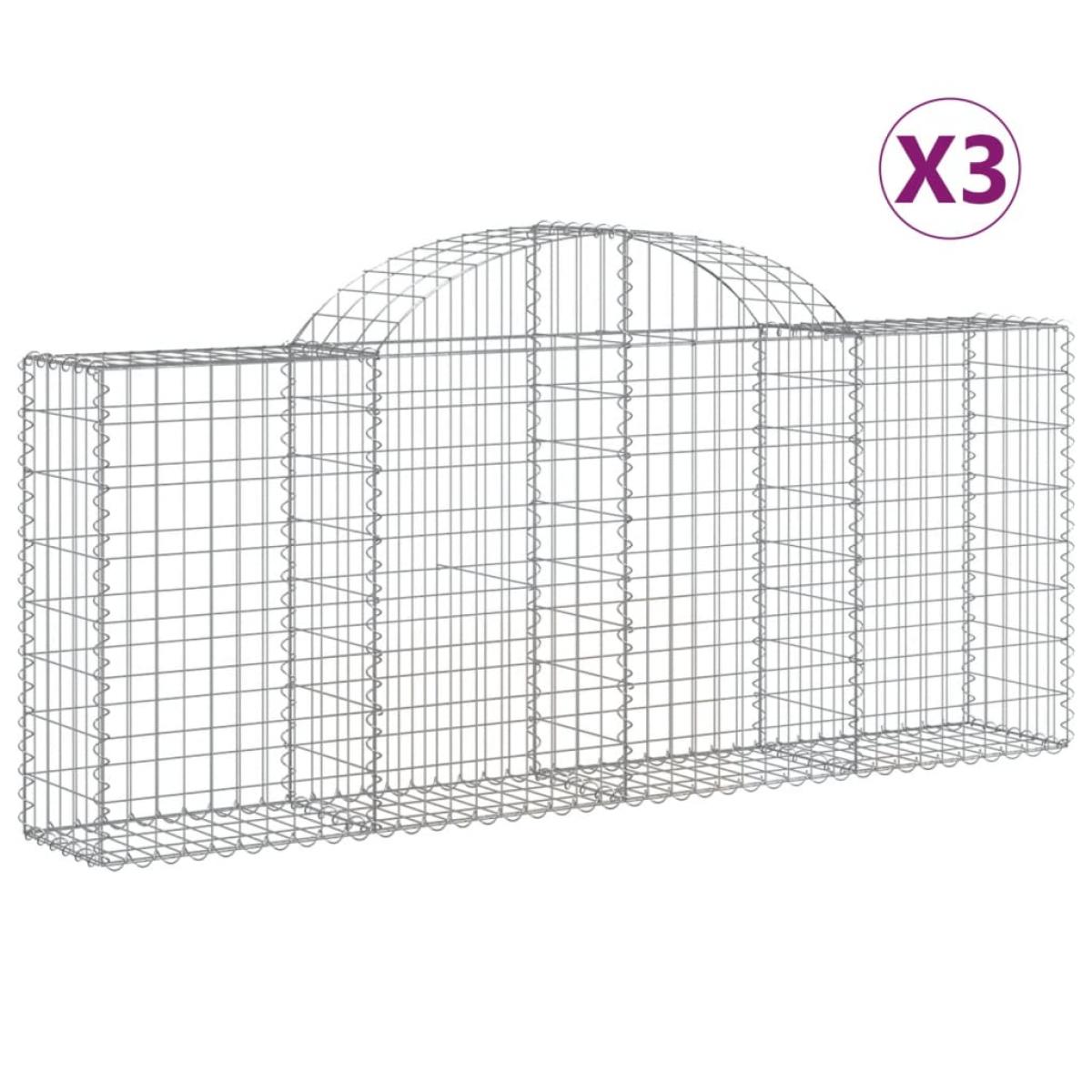 Cestas de gaviones 3 uds forma de arco hierro 200x30x80/100 cm