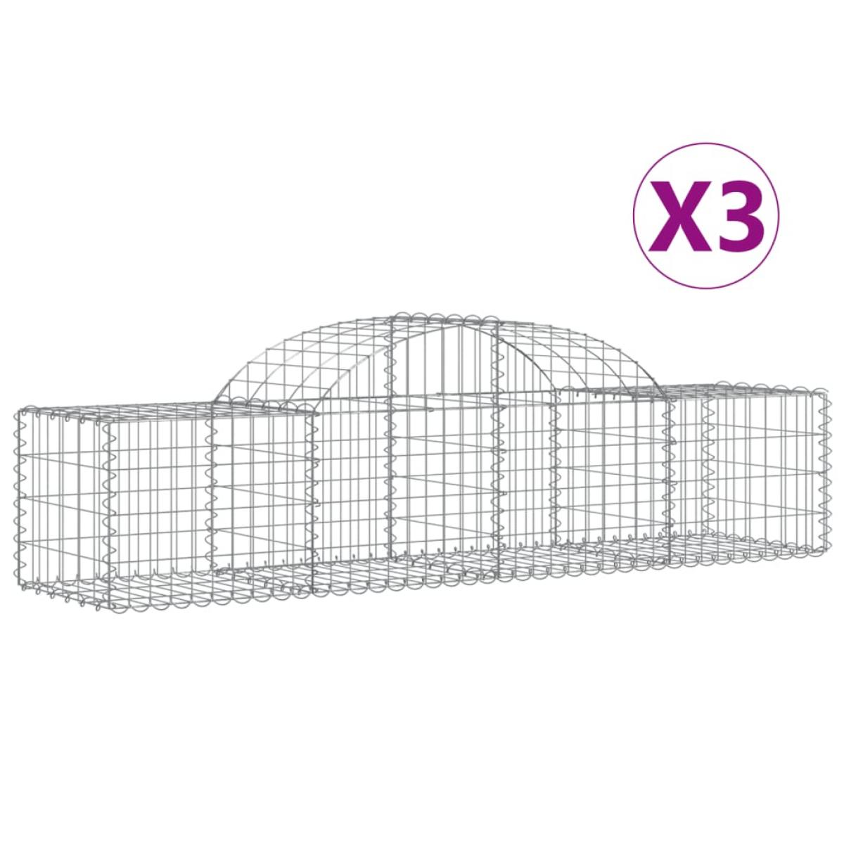 Cestas de gaviones 3 uds forma de arco hierro 200x50x40/60 cm