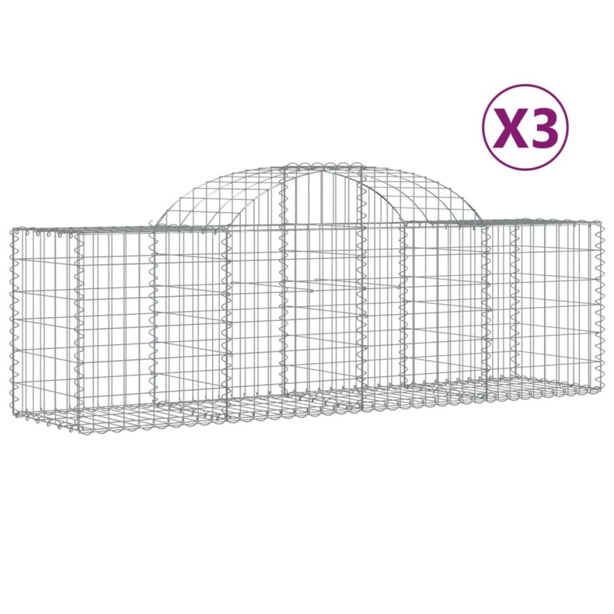 Cestas gaviones 3 uds forma de arco hierro 200x50x60/80 cm