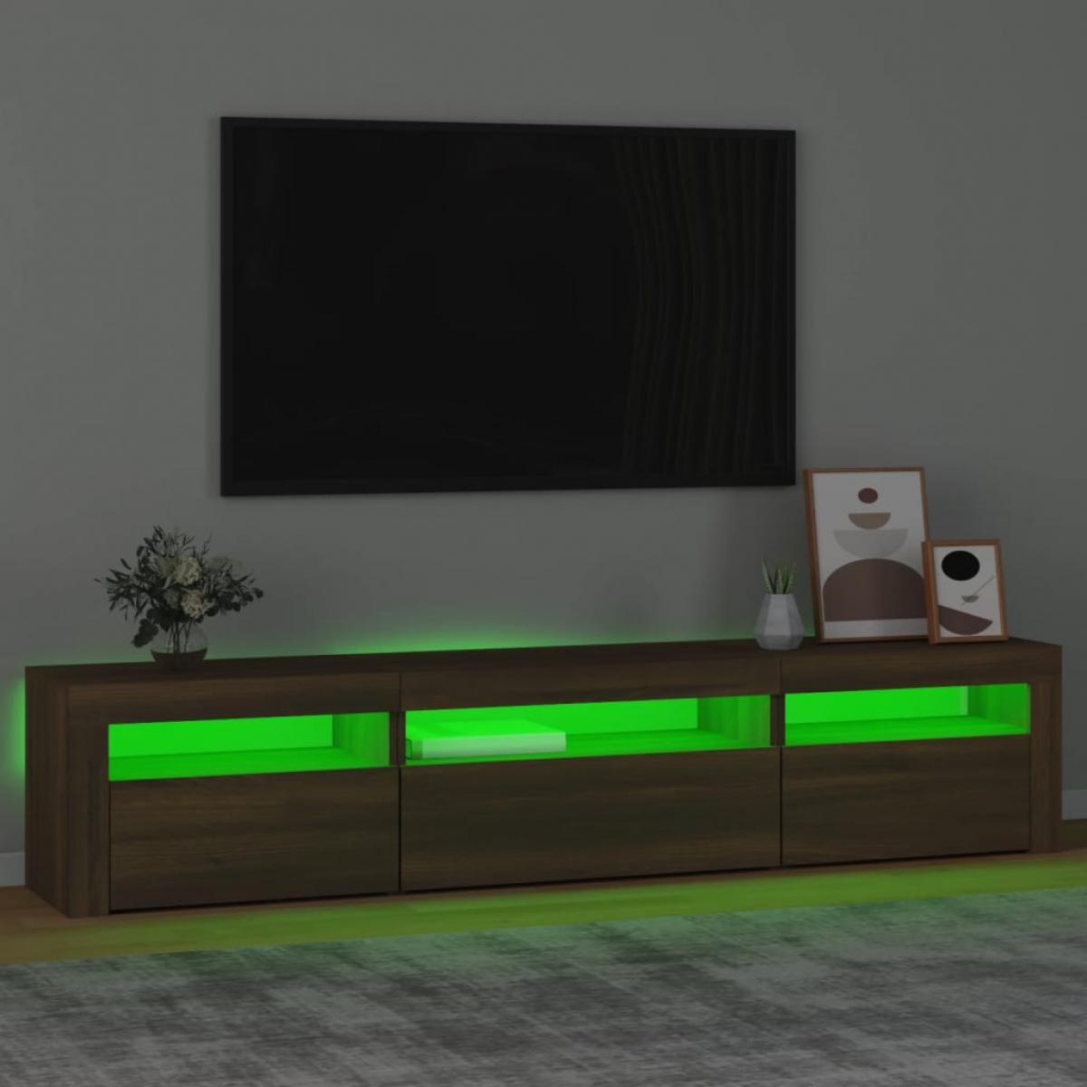 Mueble de TV con luces LED marrón roble 195x35x40 cm