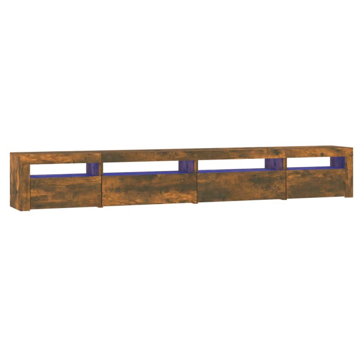 Mueble de TV con luces LED roble ahumado 270x35x40 cm
