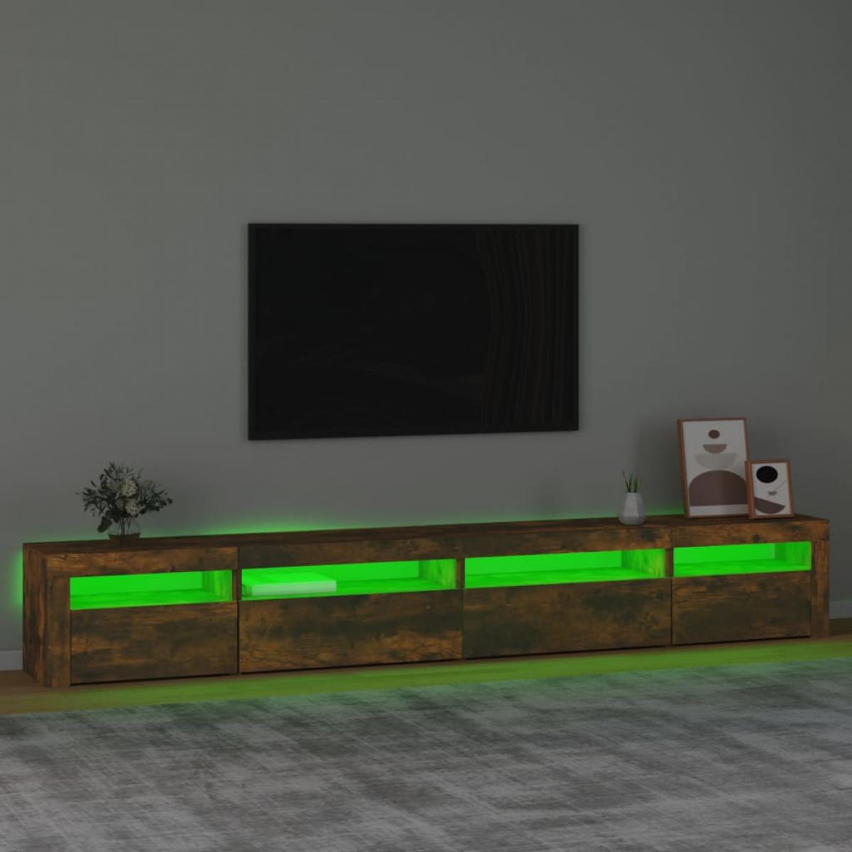 Mueble de TV con luces LED roble ahumado 270x35x40 cm