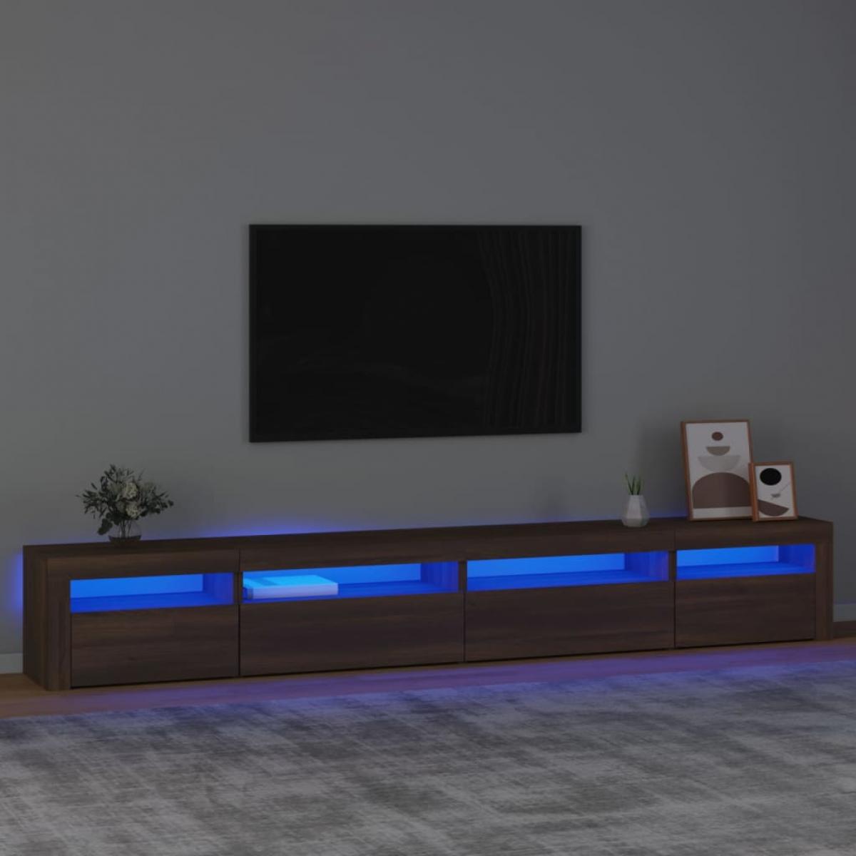Mueble de TV con luces LED roble marrón 270x35x40 cm