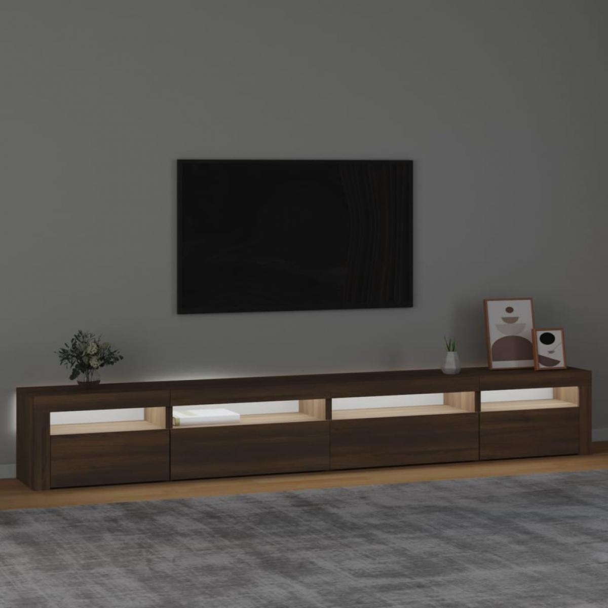 Mueble de TV con luces LED roble marrón 270x35x40 cm