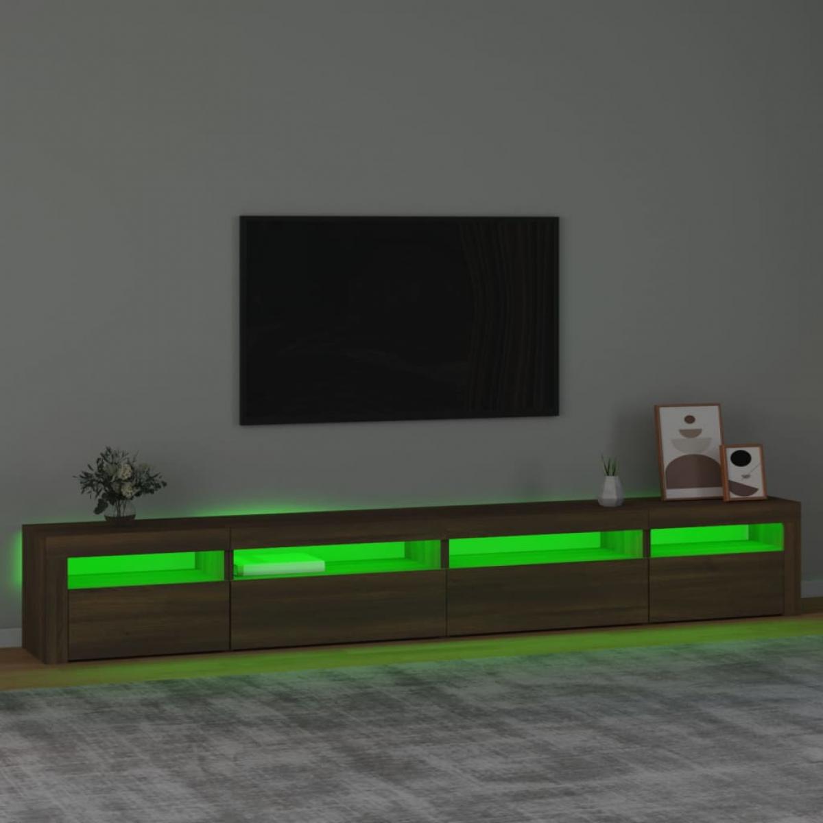 Mueble de TV con luces LED roble marrón 270x35x40 cm