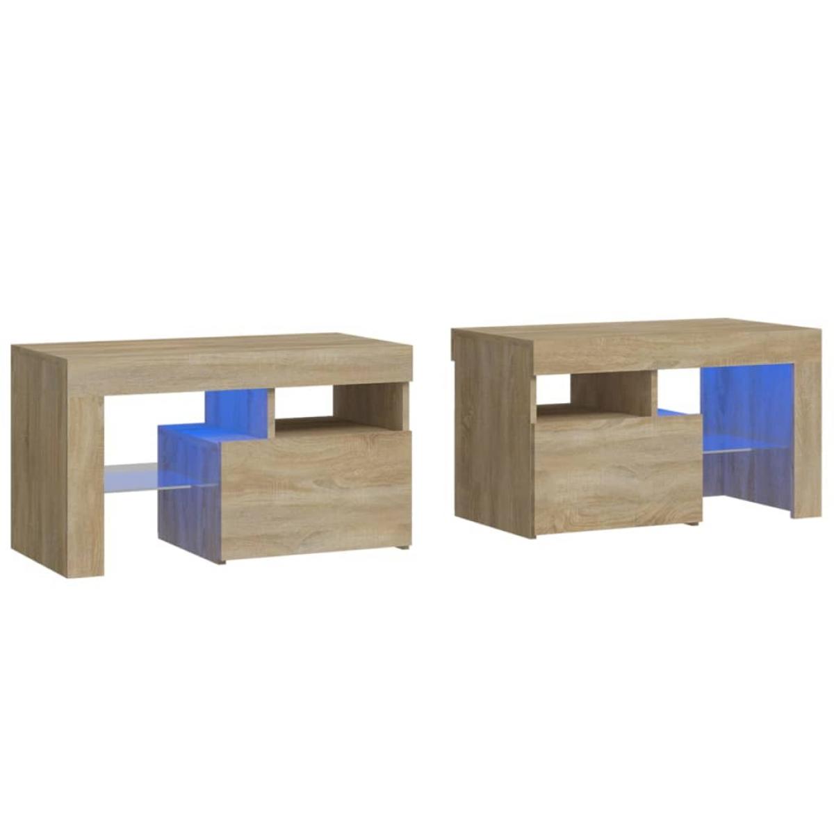 Mesitas de noche con luces LED 2 uds roble Sonoma 70x36,5x40cm