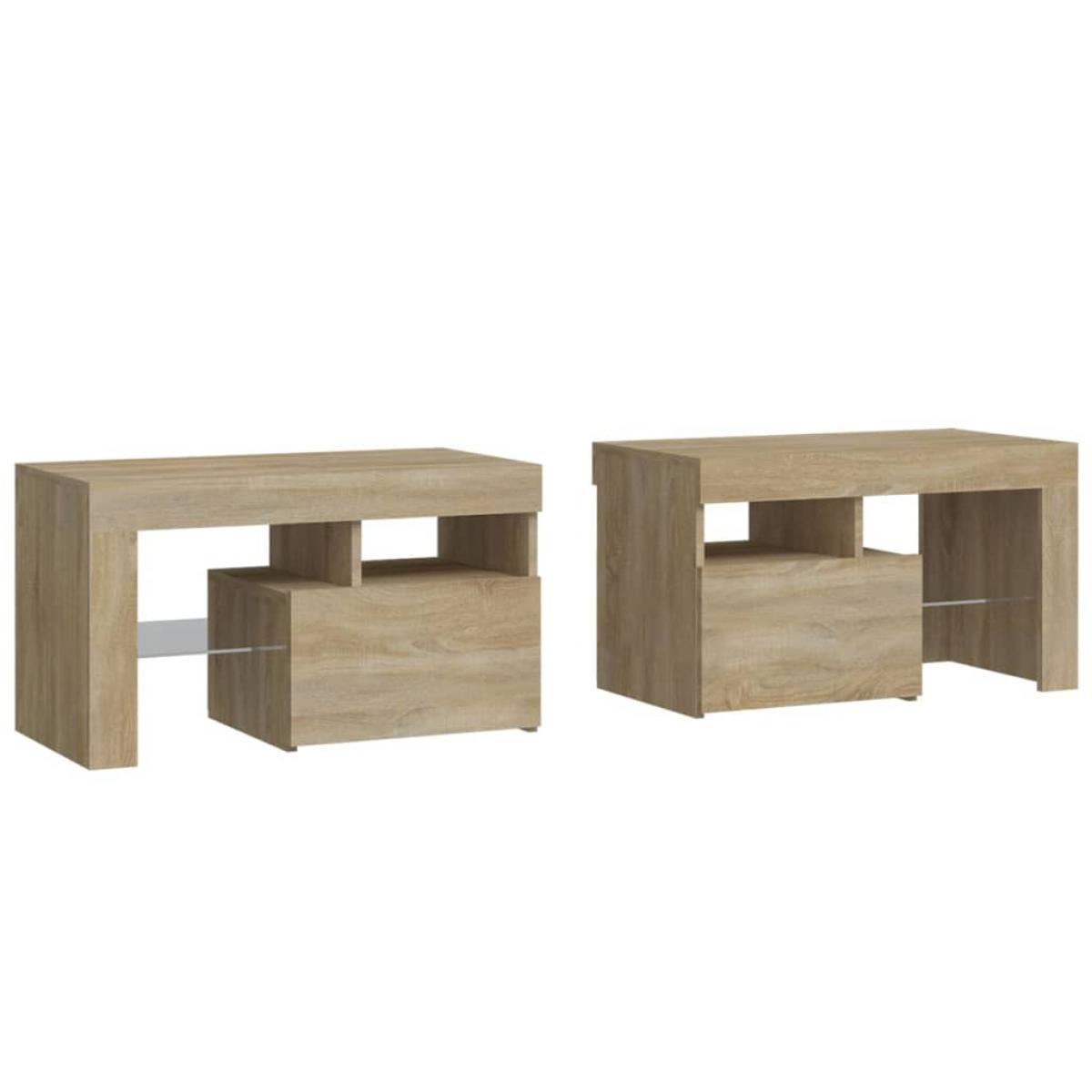 Mesitas de noche con luces LED 2 uds roble Sonoma 70x36,5x40cm