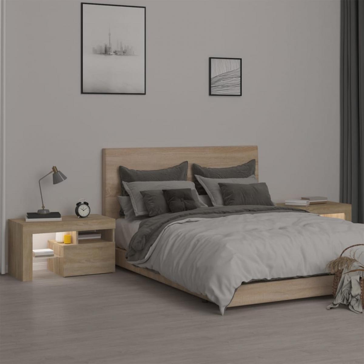Mesitas de noche con luces LED 2 uds roble Sonoma 70x36,5x40cm