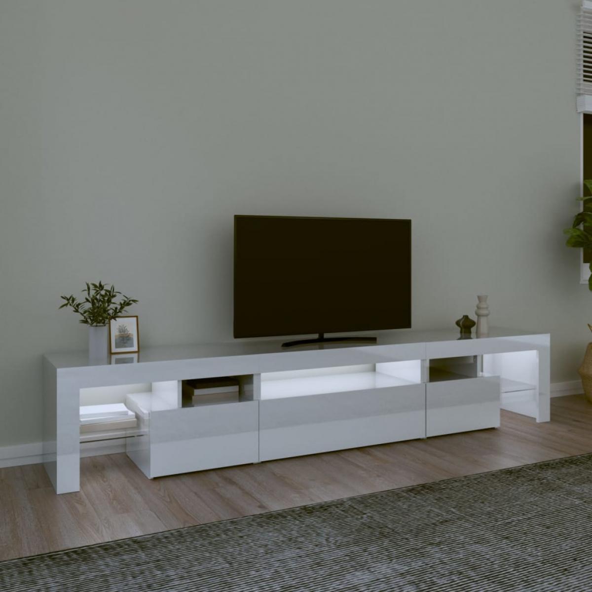 Mueble de TV con luces LED blanco brillante 215x36,5x40 cm