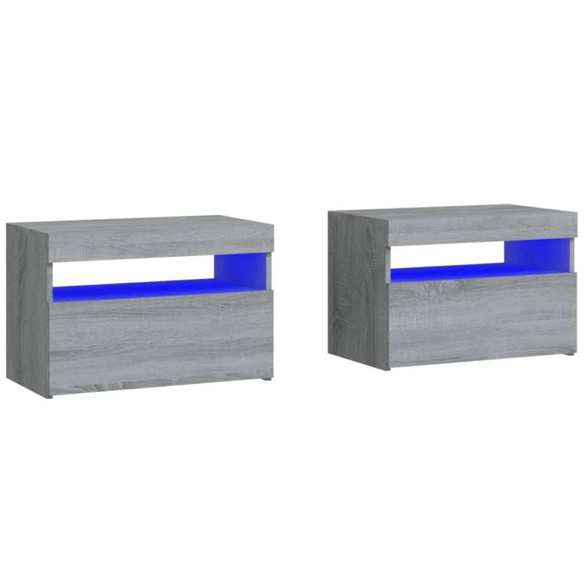 Mesitas de noche con luces LED 2 uds gris sonoma 60x35x40 cm