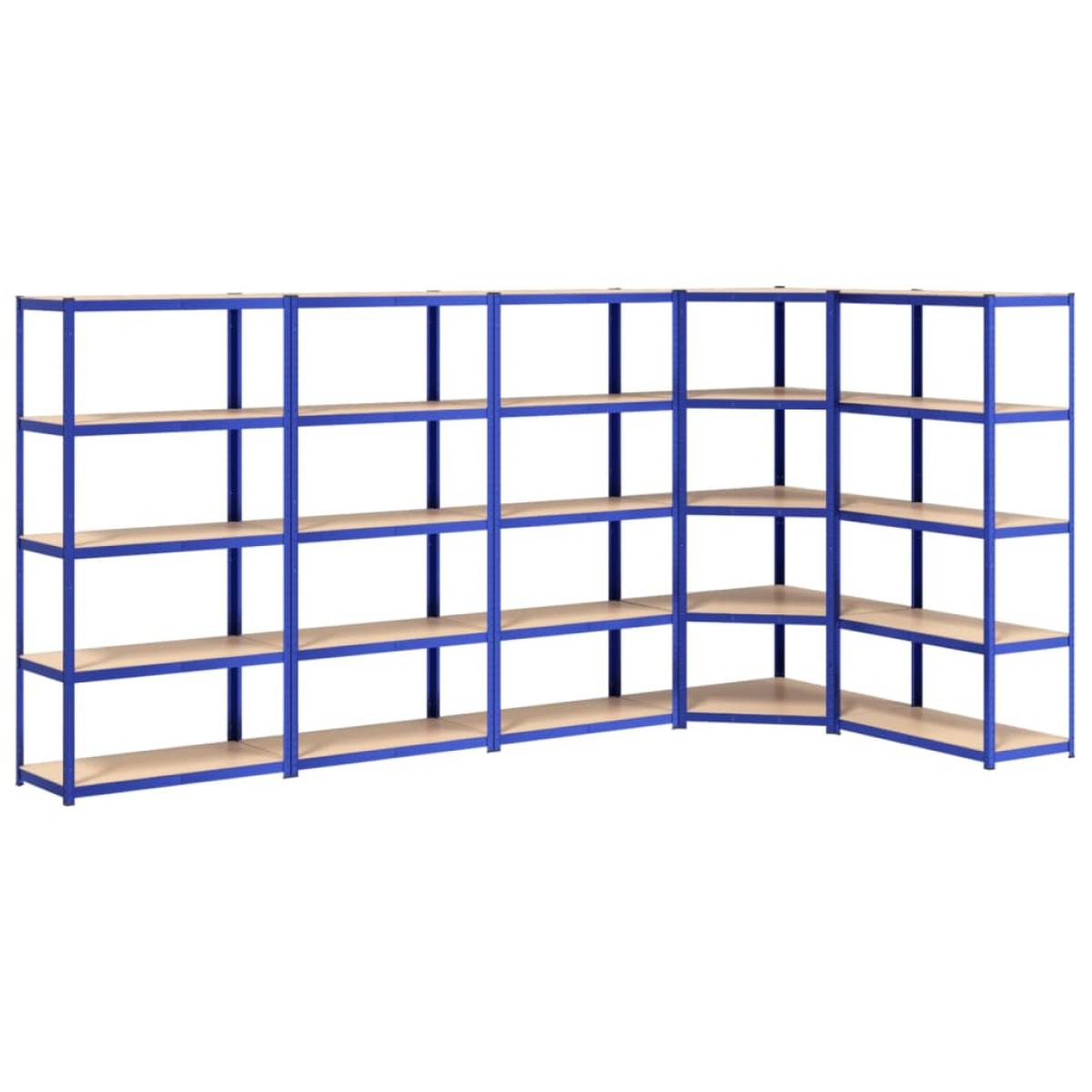 Estantería 5 niveles 5 uds acero y madera contrachapada azul