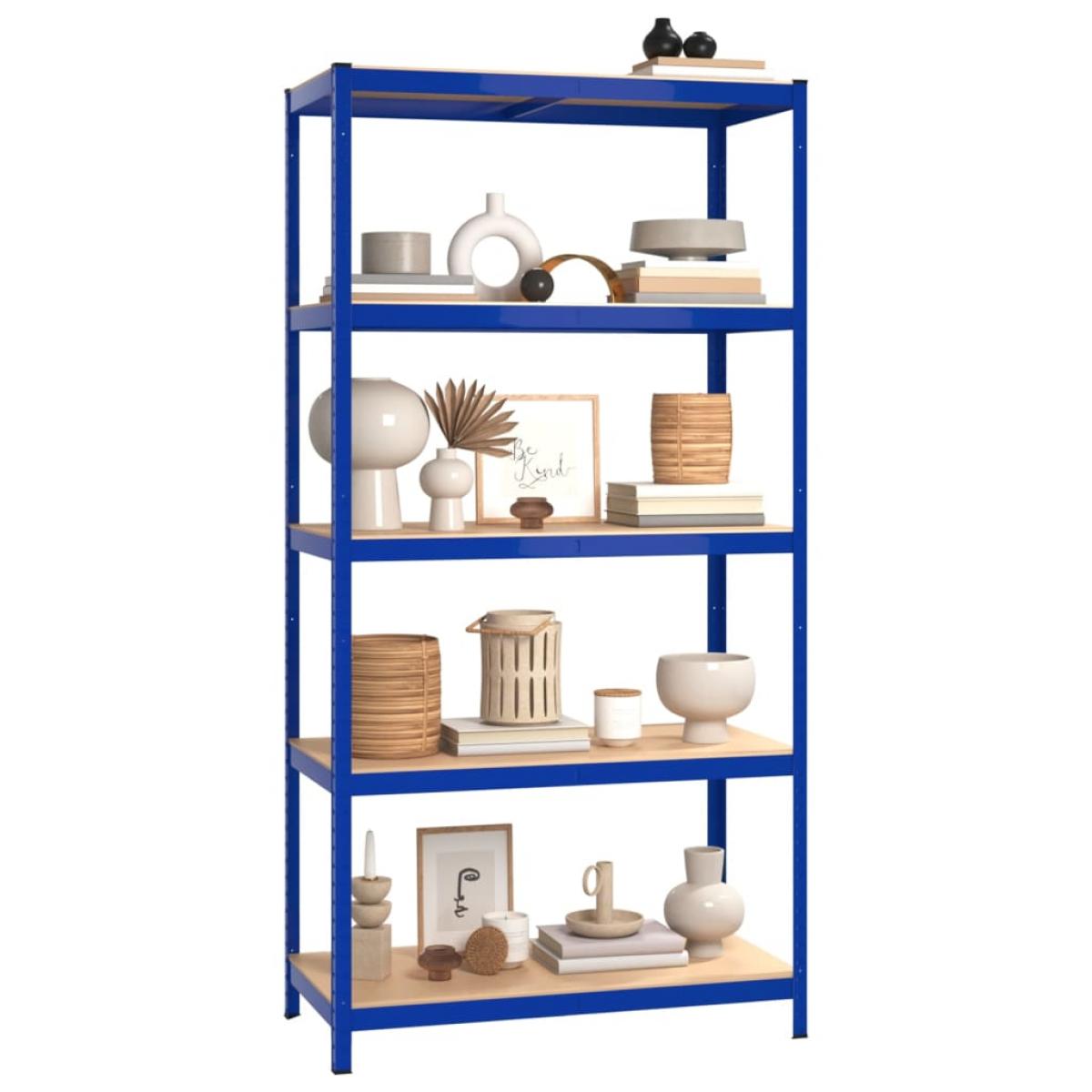 Estantería 5 niveles 5 uds acero y madera contrachapada azul