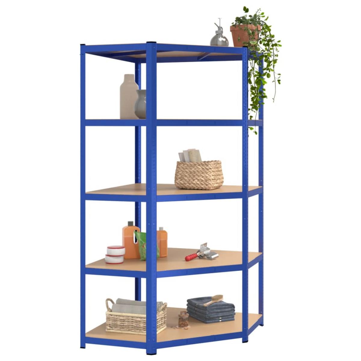 Estantería 5 niveles 5 uds acero y madera contrachapada azul