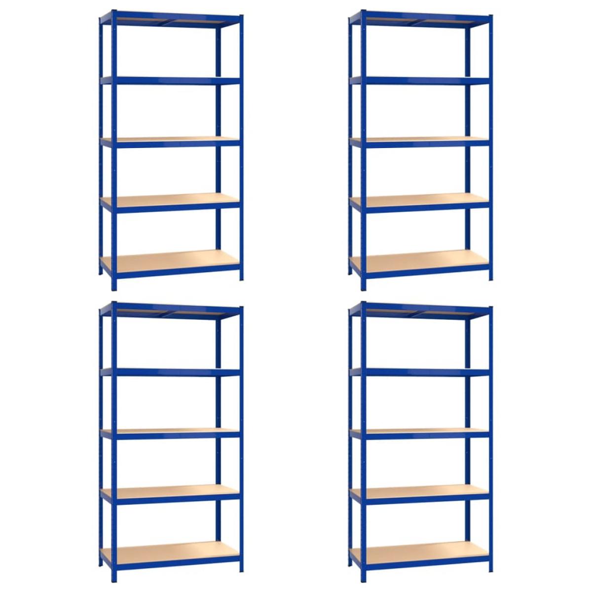 Estantería 5 niveles 4 uds acero y madera contrachapada azul