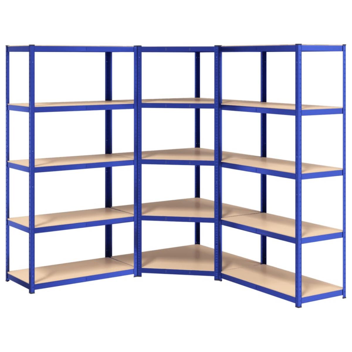Estantería 5 niveles 3 uds acero y madera contrachapada azul