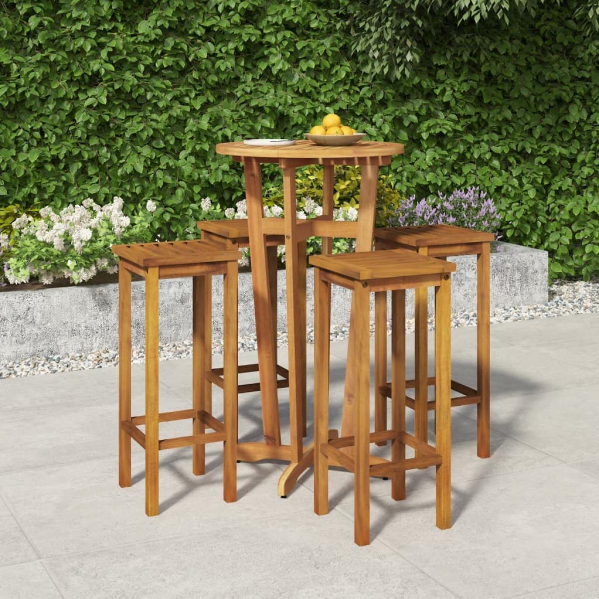 Mesa y taburetes altos de jardín 5 pzas madera maciza acacia