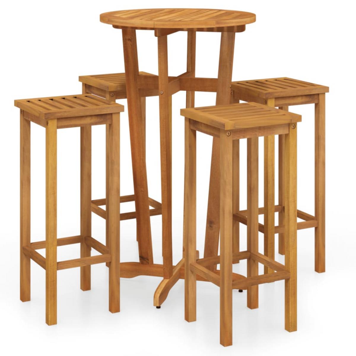 Mesa y taburetes altos de jardín 5 pzas madera maciza acacia