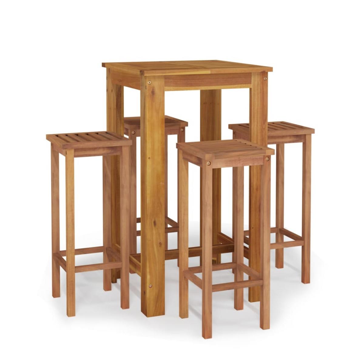 Mesa y taburetes altos de jardín 5 pzas madera maciza acacia