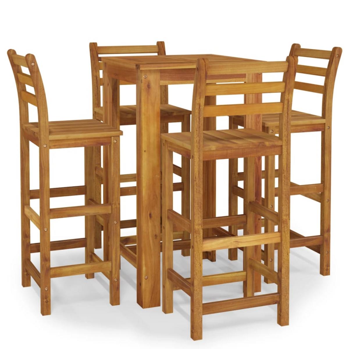 Mesa y taburetes altos de jardín 5 pzas madera maciza acacia