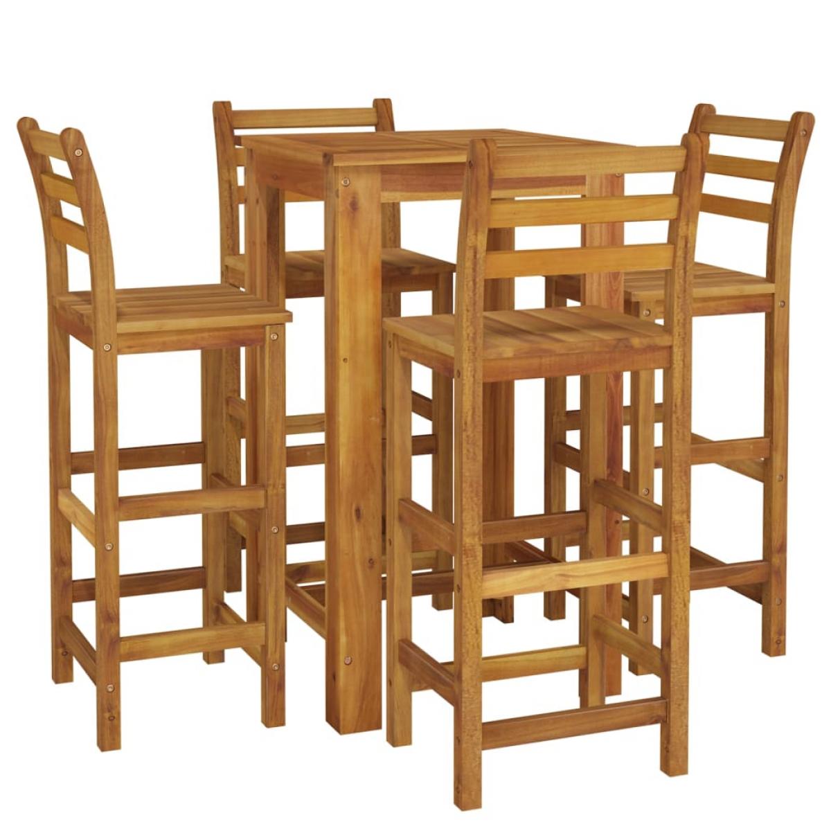 Mesa y taburetes altos de jardín 5 pzas madera maciza acacia
