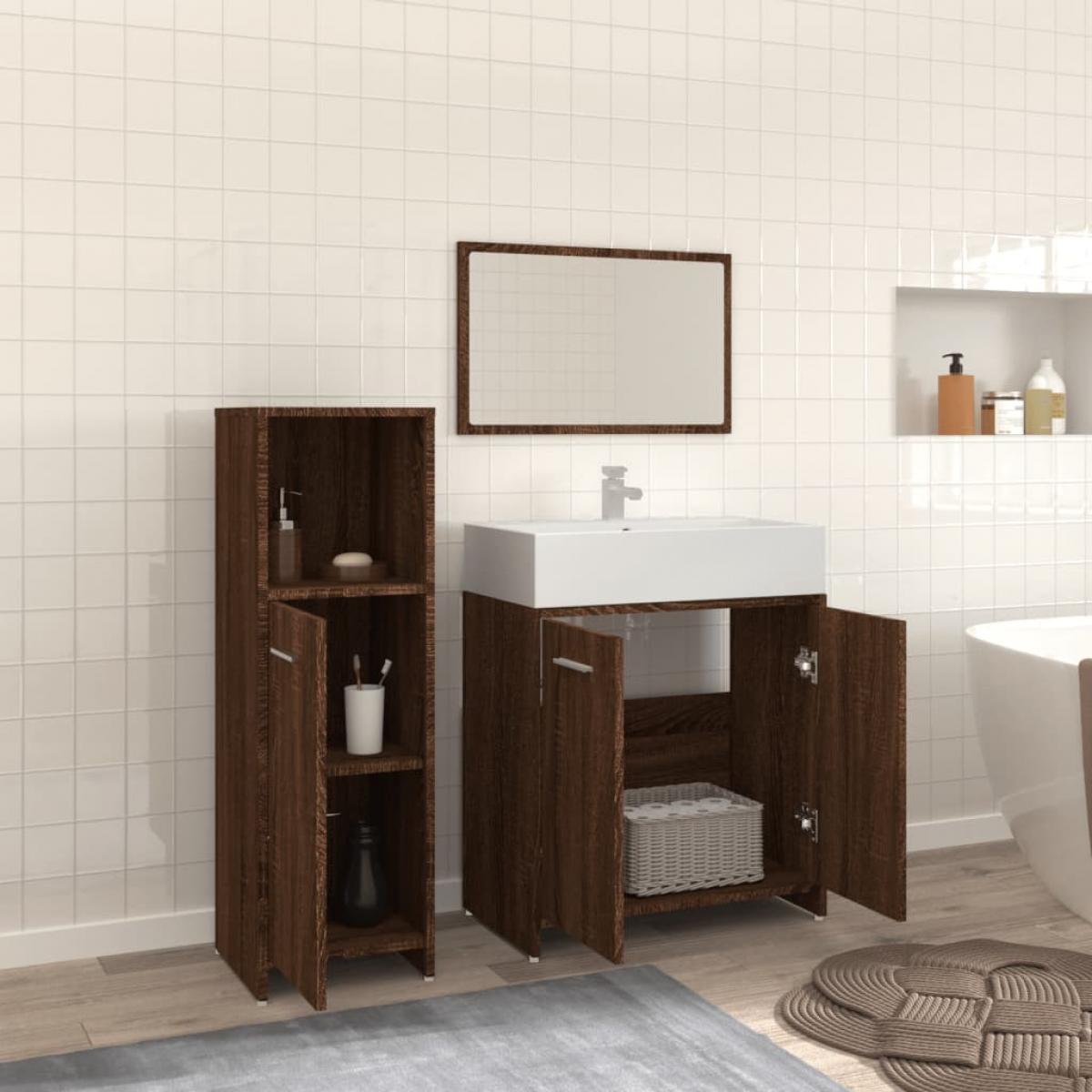 Set de muebles baño 3 pzas madera contrachapada roble marrón