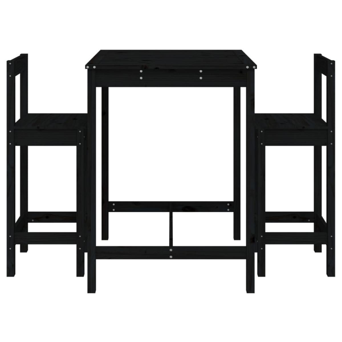 Set de mesa y taburetes altos jardín 3 pzas madera pino negro