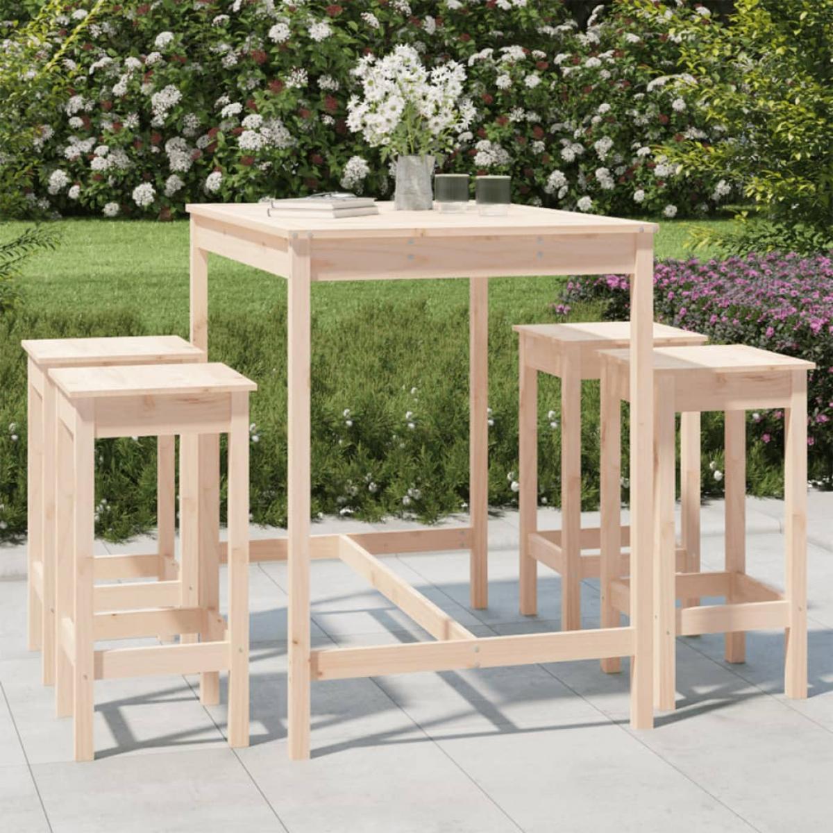 Set de mesa y taburetes altos jardín 5 pzas madera maciza pino