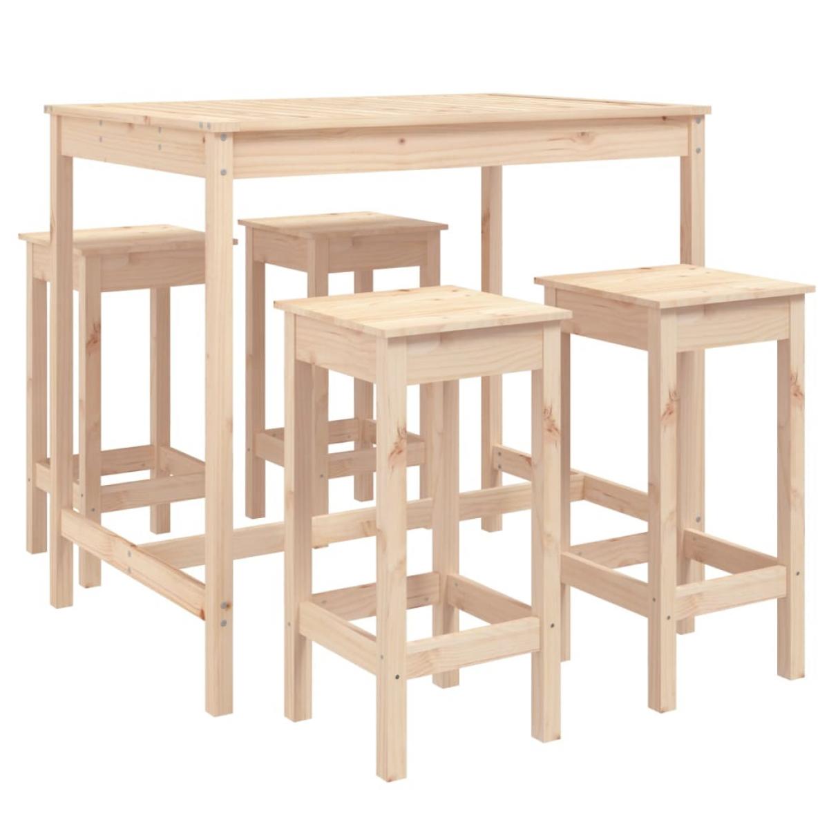 Set de mesa y taburetes altos jardín 5 pzas madera maciza pino