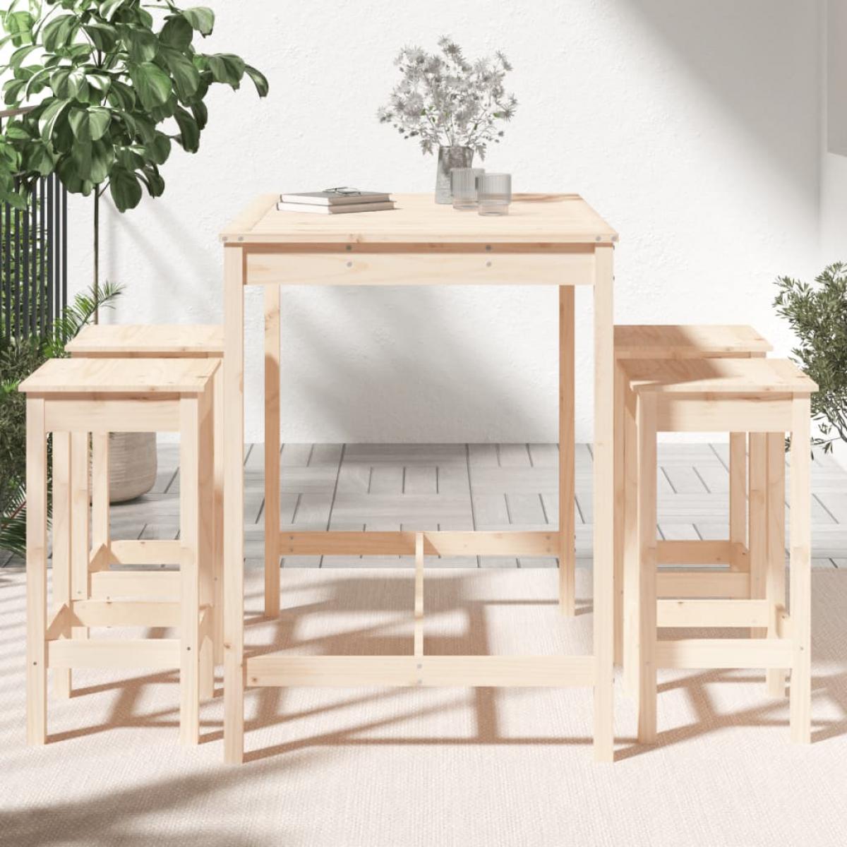 Set de mesa y taburetes altos jardín 5 pzas madera maciza pino