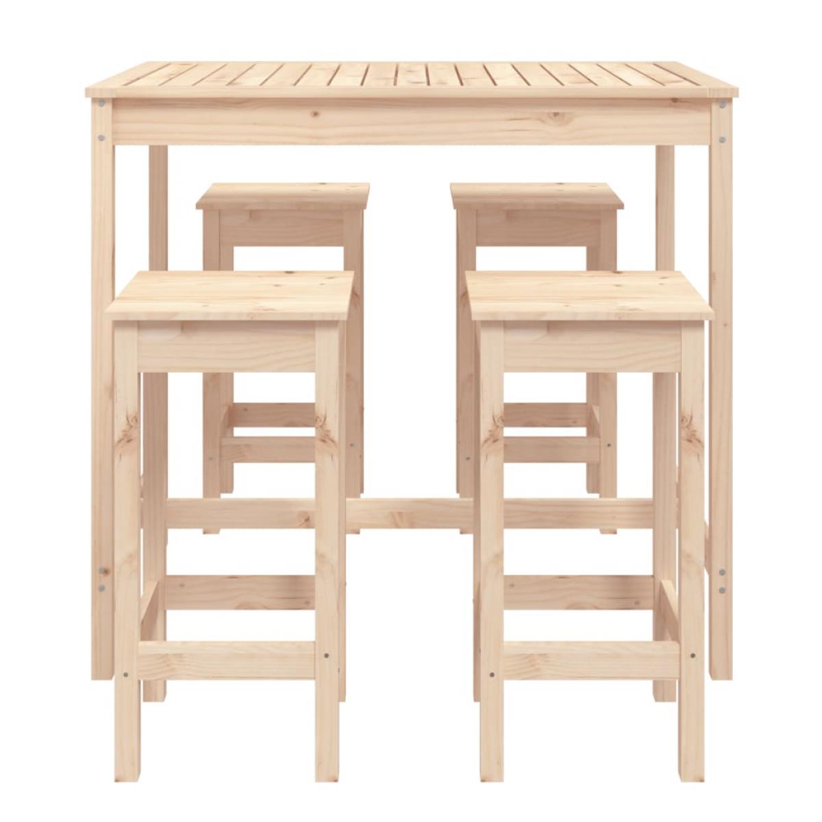 Set de mesa y taburetes altos jardín 5 pzas madera maciza pino