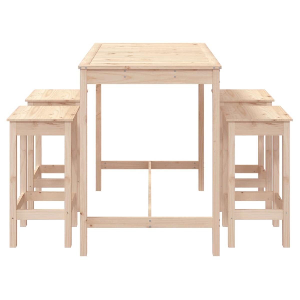 Set de mesa y taburetes altos jardín 5 pzas madera maciza pino