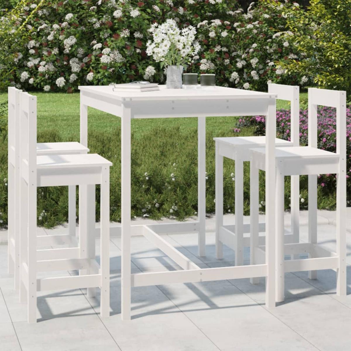 Set de mesa y taburetes altos jardín 5 pzas madera pino blanco