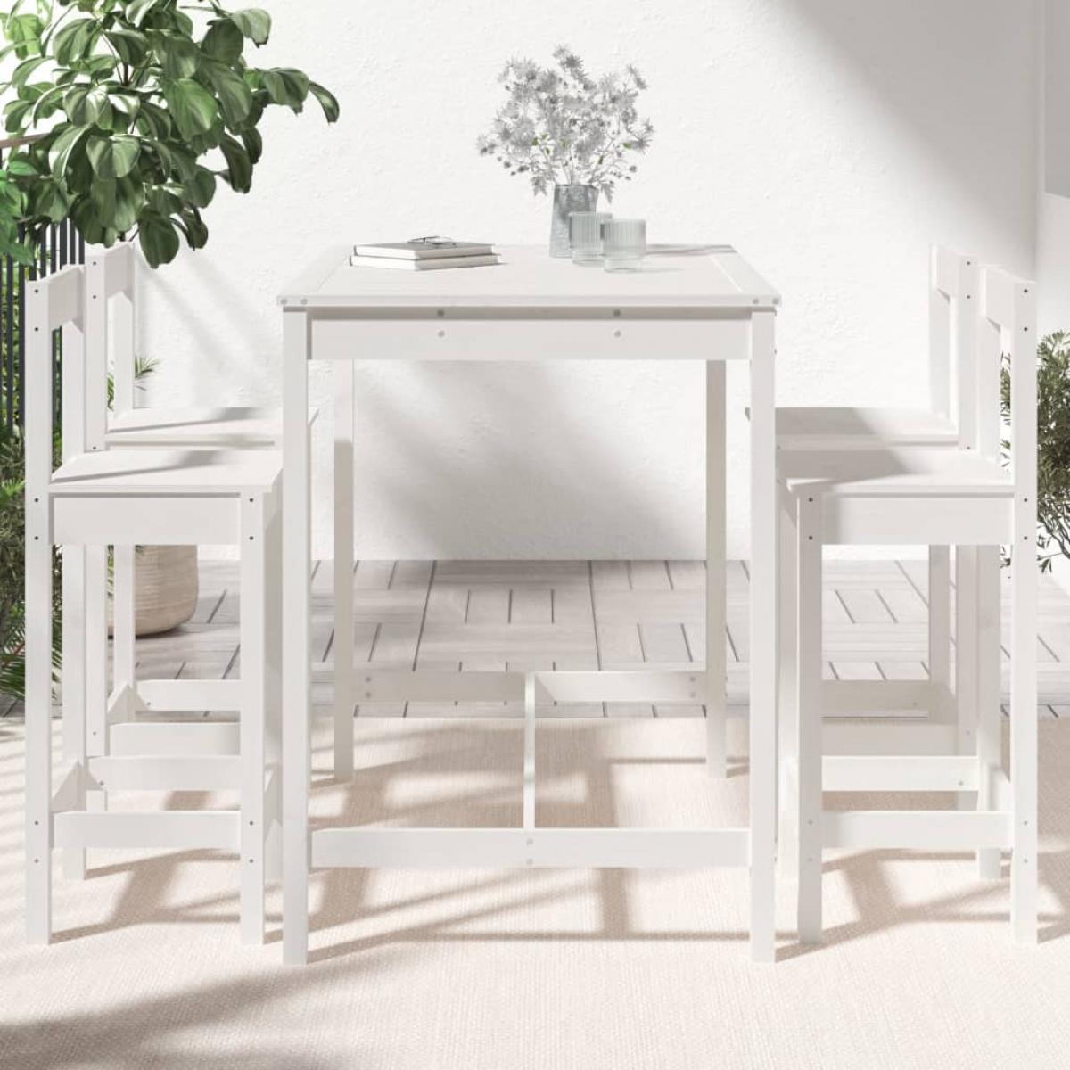Set de mesa y taburetes altos jardín 5 pzas madera pino blanco