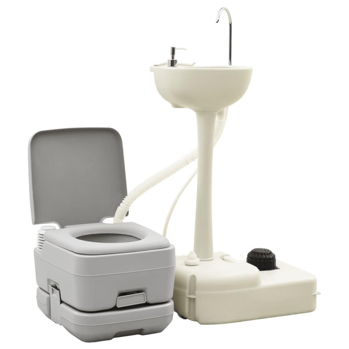 Juego inodoro con lavabo y depósito agua portátil para camping