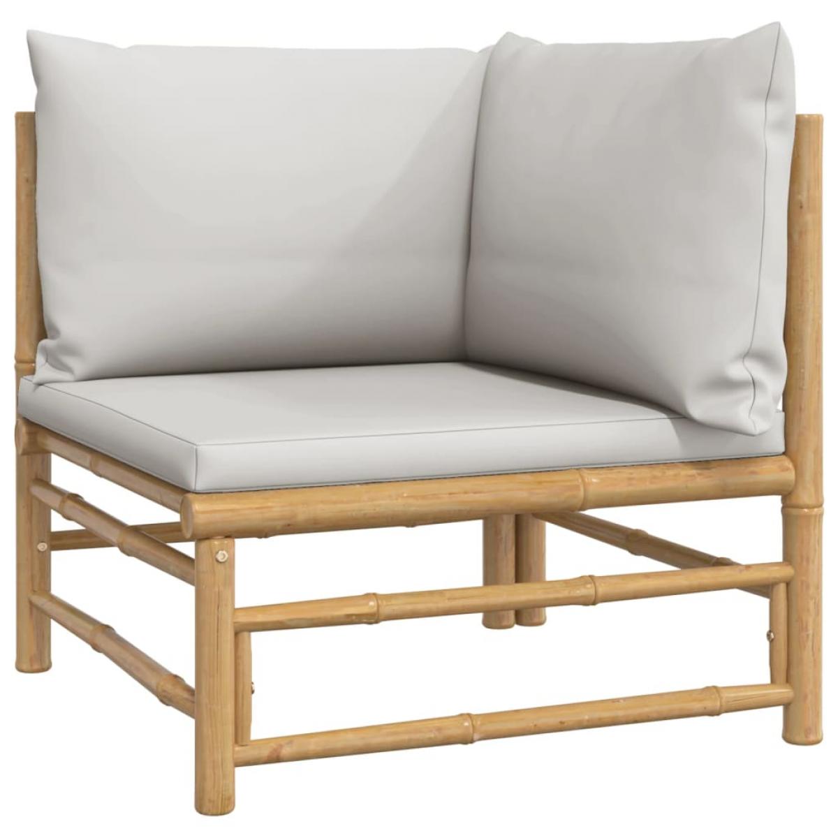 Set de muebles de jardín 9 piezas bambú y cojines gris claro