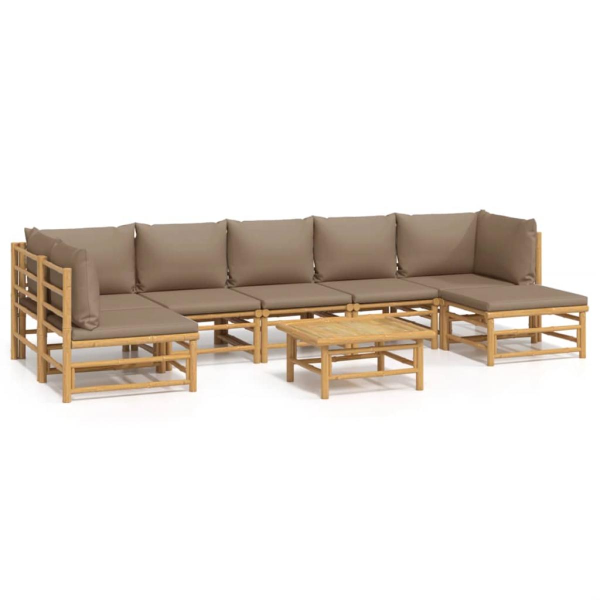 Set de muebles de jardín 8 piezas bambú y cojines gris taupé