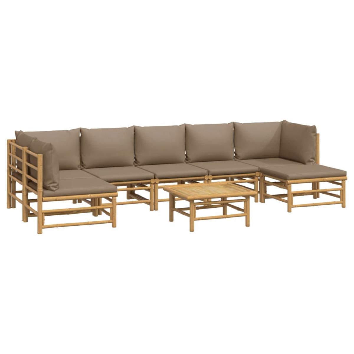 Set de muebles de jardín 8 piezas bambú y cojines gris taupé