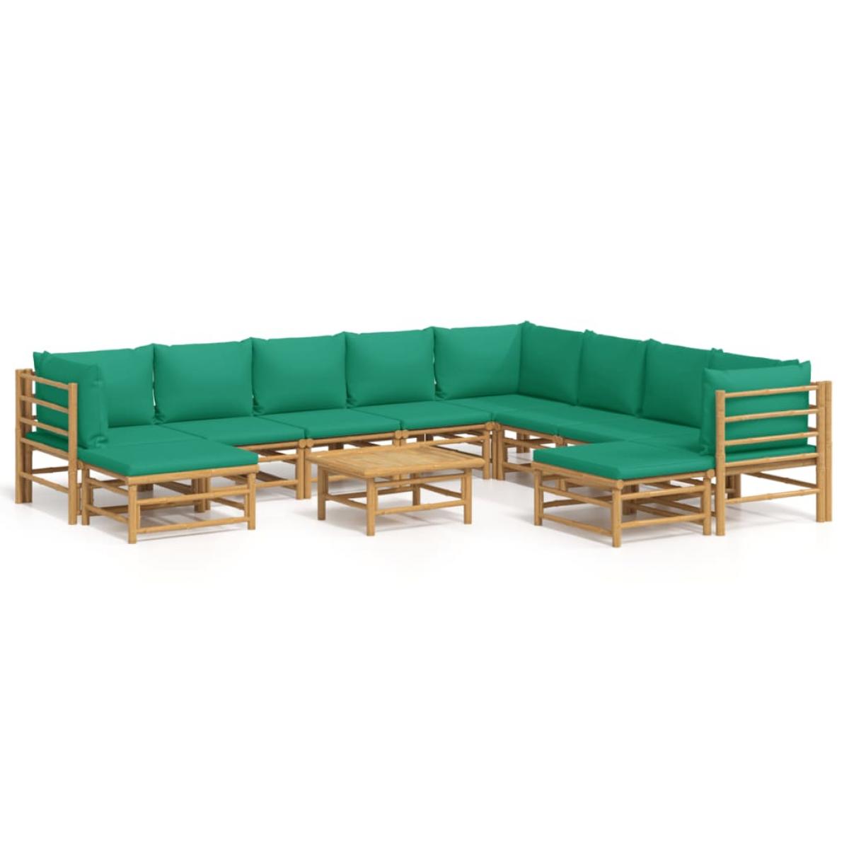 Set de muebles de jardín 11 piezas bambú con cojines verde