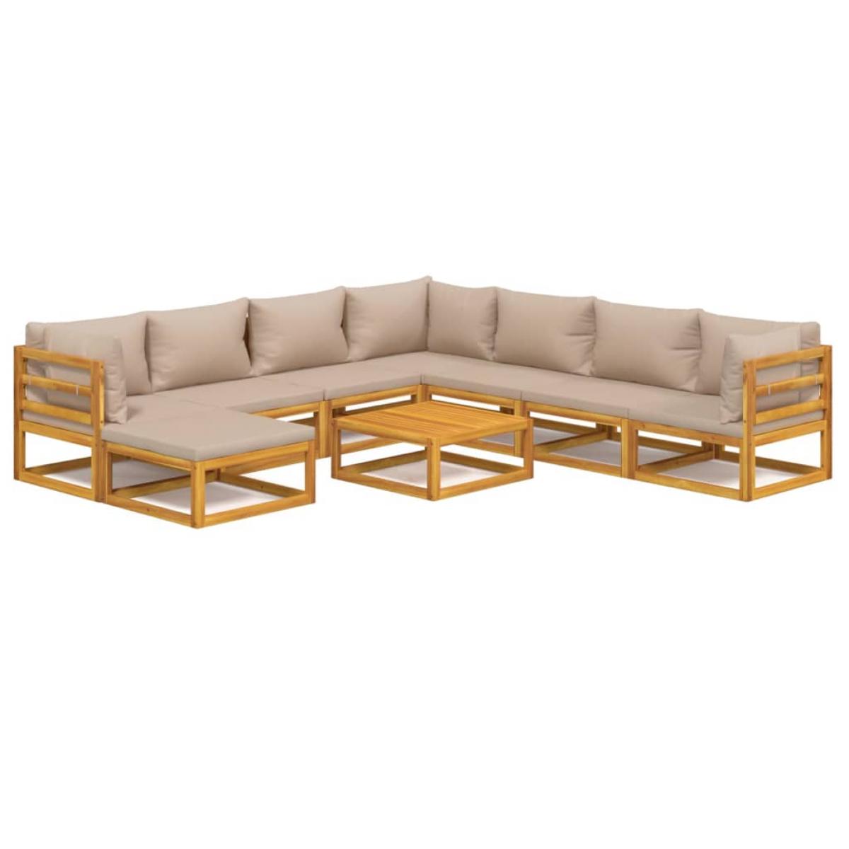 Set muebles de jardín 9 pzas madera maciza y cojines gris taupé