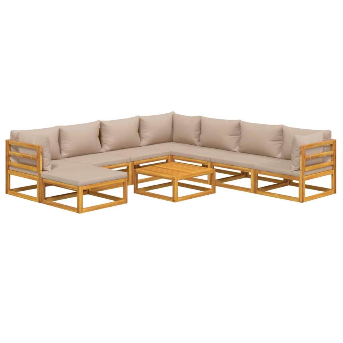 Set muebles de jardín 9 pzas madera maciza y cojines gris taupé
