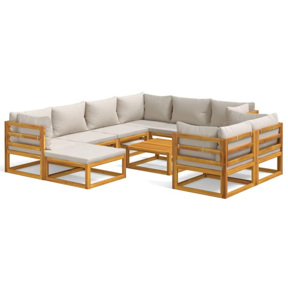 Set muebles jardín 10 pzas madera maciza y cojines gris claro